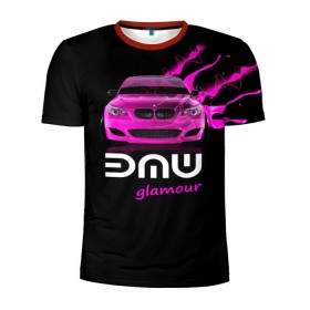 Мужская футболка 3D спортивная с принтом BMW glamour в Петрозаводске, 100% полиэстер с улучшенными характеристиками | приталенный силуэт, круглая горловина, широкие плечи, сужается к линии бедра | Тематика изображения на принте: bmw | m5 | pink | авто | автомобиль | бмв | гламур | машина | розовый | стиль | тачка | элита