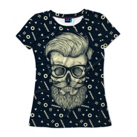 Женская футболка 3D с принтом Hipster is Dead в Петрозаводске, 100% полиэфир ( синтетическое хлопкоподобное полотно) | прямой крой, круглый вырез горловины, длина до линии бедер | bone | dark | dead | hipster | man | skelet | skull | мужчина | очки | парень | хипстер