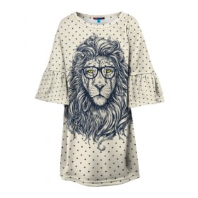 Детское платье 3D с принтом SWAG Lion в Петрозаводске, 100% полиэстер | прямой силуэт, чуть расширенный к низу. Круглая горловина, на рукавах — воланы | animal | cat | hipster | king | lion | животное | зверь | король | лев | очки | хипстер