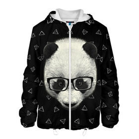 Мужская куртка 3D с принтом Умная панда в Петрозаводске, ткань верха — 100% полиэстер, подклад — флис | прямой крой, подол и капюшон оформлены резинкой с фиксаторами, два кармана без застежек по бокам, один большой потайной карман на груди. Карман на груди застегивается на липучку | Тематика изображения на принте: animal | bear | beast | hipster | panda | smart | животное | зверь | медведь | очки | панда | свэг | умный | хипстер