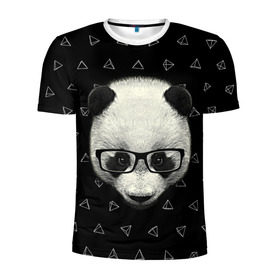 Мужская футболка 3D спортивная с принтом Умная панда в Петрозаводске, 100% полиэстер с улучшенными характеристиками | приталенный силуэт, круглая горловина, широкие плечи, сужается к линии бедра | Тематика изображения на принте: animal | bear | beast | hipster | panda | smart | животное | зверь | медведь | очки | панда | свэг | умный | хипстер