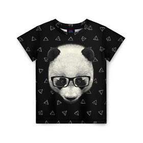 Детская футболка 3D с принтом Умная панда в Петрозаводске, 100% гипоаллергенный полиэфир | прямой крой, круглый вырез горловины, длина до линии бедер, чуть спущенное плечо, ткань немного тянется | Тематика изображения на принте: animal | bear | beast | hipster | panda | smart | животное | зверь | медведь | очки | панда | свэг | умный | хипстер