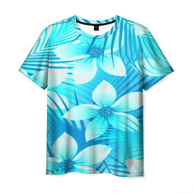 Мужская футболка 3D с принтом Tropical Flower в Петрозаводске, 100% полиэфир | прямой крой, круглый вырез горловины, длина до линии бедер | flower | паттерн | цветы | яркий