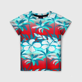 Детская футболка 3D с принтом Tropical Fashion в Петрозаводске, 100% гипоаллергенный полиэфир | прямой крой, круглый вырез горловины, длина до линии бедер, чуть спущенное плечо, ткань немного тянется | flower | пальмы | паттерн | цветы