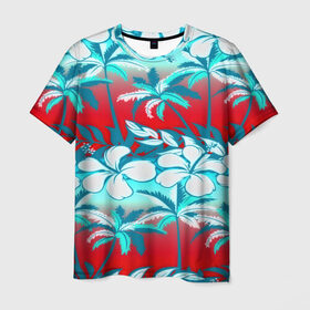 Мужская футболка 3D с принтом Tropical Fashion в Петрозаводске, 100% полиэфир | прямой крой, круглый вырез горловины, длина до линии бедер | flower | пальмы | паттерн | цветы