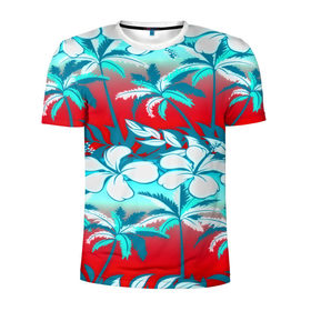Мужская футболка 3D спортивная с принтом Tropical Fashion в Петрозаводске, 100% полиэстер с улучшенными характеристиками | приталенный силуэт, круглая горловина, широкие плечи, сужается к линии бедра | Тематика изображения на принте: flower | пальмы | паттерн | цветы