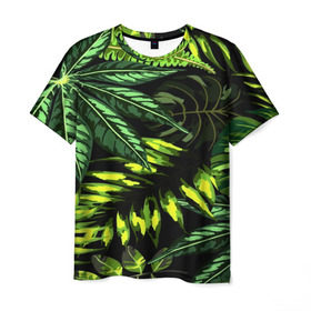 Мужская футболка 3D с принтом Листья в Петрозаводске, 100% полиэфир | прямой крой, круглый вырез горловины, длина до линии бедер | Тематика изображения на принте: зеленый | листва | паттерн