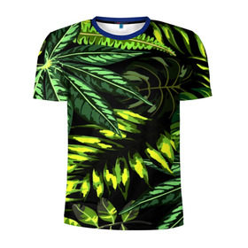 Мужская футболка 3D спортивная с принтом Листья в Петрозаводске, 100% полиэстер с улучшенными характеристиками | приталенный силуэт, круглая горловина, широкие плечи, сужается к линии бедра | Тематика изображения на принте: зеленый | листва | паттерн