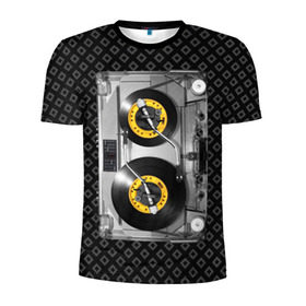 Мужская футболка 3D спортивная с принтом DJ Tape в Петрозаводске, 100% полиэстер с улучшенными характеристиками | приталенный силуэт, круглая горловина, широкие плечи, сужается к линии бедра | dj | equalizer | music | retro | sound | tape | диджей | кассета | меломан | музыка | пленка | ретро | эквалайзер
