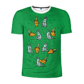 Мужская футболка 3D спортивная с принтом Боевая морковь в Петрозаводске, 100% полиэстер с улучшенными характеристиками | приталенный силуэт, круглая горловина, широкие плечи, сужается к линии бедра | animal | beast | karate | nature | rabbit | vegan | битва | бой | веган | вегетарианец | животное | зайка | зайчик | заяц | зверь | карате | кролик | морковь | овощ | природа