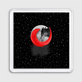 Магнит 55*55 с принтом Красная шапочка в Петрозаводске, Пластик | Размер: 65*65 мм; Размер печати: 55*55 мм | animal | beast | girl | moon | rage | roar | space | star | wolf | волк | девушка | животное | зверь | космос | красная | луна | рык | сказка | шапочка | ярость