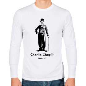 Мужской лонгслив хлопок с принтом Чарли Чаплин в Петрозаводске, 100% хлопок |  | Тематика изображения на принте: 