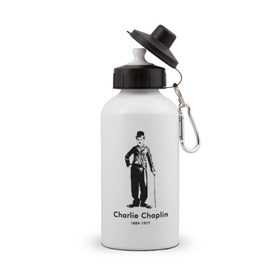 Бутылка спортивная с принтом Чарли Чаплин в Петрозаводске, металл | емкость — 500 мл, в комплекте две пластиковые крышки и карабин для крепления | Тематика изображения на принте: 