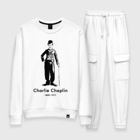 Женский костюм хлопок с принтом Чарли Чаплин в Петрозаводске, 100% хлопок | на свитшоте круглая горловина, мягкая резинка по низу. Брюки заужены к низу, на них два вида карманов: два 
