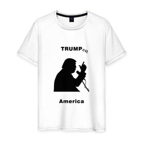 Мужская футболка хлопок с принтом Дональд Трамп в Петрозаводске, 100% хлопок | прямой крой, круглый вырез горловины, длина до линии бедер, слегка спущенное плечо. | 
