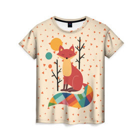 Женская футболка 3D с принтом Осенняя лисичка в Петрозаводске, 100% полиэфир ( синтетическое хлопкоподобное полотно) | прямой крой, круглый вырез горловины, длина до линии бедер | animal | beast | cat | fox | kitty | nature | orange | животное | зверь | кот | котик | кошка | лиса | лисичка | оранжевая | осень | природа