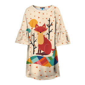 Детское платье 3D с принтом Осенняя лисичка в Петрозаводске, 100% полиэстер | прямой силуэт, чуть расширенный к низу. Круглая горловина, на рукавах — воланы | animal | beast | cat | fox | kitty | nature | orange | животное | зверь | кот | котик | кошка | лиса | лисичка | оранжевая | осень | природа