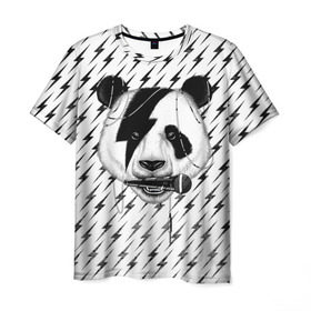 Мужская футболка 3D с принтом Панда вокалист в Петрозаводске, 100% полиэфир | прямой крой, круглый вырез горловины, длина до линии бедер | animal | bear | beast | metal | music | nature | panda | rock | sound | vocal | вокал | животное | зверь | звук | медведь | меломан | метал | мишка | музыка | панда | природа | рок