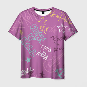 Мужская футболка 3D с принтом Rock`n`Roll в Петрозаводске, 100% полиэфир | прямой крой, круглый вырез горловины, длина до линии бедер | веселые | новинки | подарок | популярные | прикольные | яркие