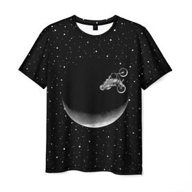 Мужская футболка 3D с принтом Астронавт байкер в Петрозаводске, 100% полиэфир | прямой крой, круглый вырез горловины, длина до линии бедер | astronaut | cosmonaut | cosmos | galaxy | moto | planet | space | star | universe | астронавт | байкер | вселенная | галактика | звезды | космонавт | космос | луна | мотоцикл | планета