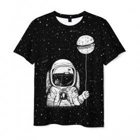 Мужская футболка 3D с принтом Астронавт с шариком в Петрозаводске, 100% полиэфир | прямой крой, круглый вырез горловины, длина до линии бедер | astronaut | cosmonaut | cosmos | dead | galaxy | moon | planet | space | star | universe | астронавт | вселенная | галактика | звезды | космонавт | космос | луна | планета | шарик