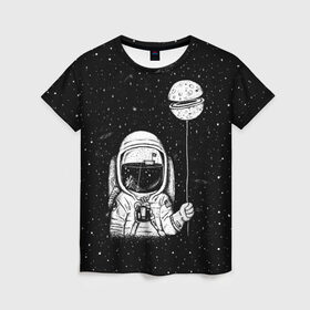Женская футболка 3D с принтом Астронавт с шариком в Петрозаводске, 100% полиэфир ( синтетическое хлопкоподобное полотно) | прямой крой, круглый вырез горловины, длина до линии бедер | astronaut | cosmonaut | cosmos | dead | galaxy | moon | planet | space | star | universe | астронавт | вселенная | галактика | звезды | космонавт | космос | луна | планета | шарик