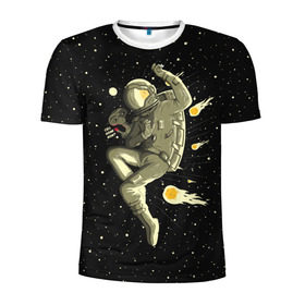 Мужская футболка 3D спортивная с принтом Атака метеоров в Петрозаводске, 100% полиэстер с улучшенными характеристиками | приталенный силуэт, круглая горловина, широкие плечи, сужается к линии бедра | astronaut | cosmonaut | cosmos | galaxy | meteor | planet | space | star | universe | астронавт | вселенная | галактика | гравитация | звезды | космонавт | космос | метеор | планета