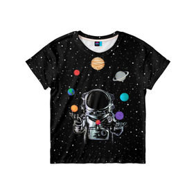 Детская футболка 3D с принтом Космический жонглер в Петрозаводске, 100% гипоаллергенный полиэфир | прямой крой, круглый вырез горловины, длина до линии бедер, чуть спущенное плечо, ткань немного тянется | Тематика изображения на принте: astronaut | cosmonaut | cosmos | galaxy | planet | space | star | universe | астронавт | вселенная | галактика | звезды | земля | космонавт | космос | луна | марс | планета | сатурн | уран