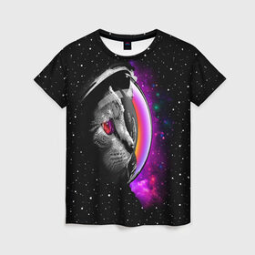 Женская футболка 3D с принтом Космический кот в Петрозаводске, 100% полиэфир ( синтетическое хлопкоподобное полотно) | прямой крой, круглый вырез горловины, длина до линии бедер | astronaut | cat | cosmonaut | cosmos | galaxy | kitty | space | universe | астронавт | вселенная | галактика | звезды | космонавт | космос | кот | котик | кошка