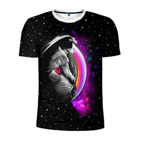 Мужская футболка 3D спортивная с принтом Космический кот в Петрозаводске, 100% полиэстер с улучшенными характеристиками | приталенный силуэт, круглая горловина, широкие плечи, сужается к линии бедра | astronaut | cat | cosmonaut | cosmos | galaxy | kitty | space | universe | астронавт | вселенная | галактика | звезды | космонавт | космос | кот | котик | кошка