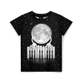 Детская футболка 3D с принтом Лунная мелодия в Петрозаводске, 100% гипоаллергенный полиэфир | прямой крой, круглый вырез горловины, длина до линии бедер, чуть спущенное плечо, ткань немного тянется | astronaut | cosmonaut | cosmos | galaxy | meteor | moon | planet | space | universe | астронавт | вселенная | галактика | звезды | космонавт | космос | луна | мелодия | музыка | ноты