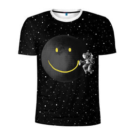 Мужская футболка 3D спортивная с принтом Лунная улыбка в Петрозаводске, 100% полиэстер с улучшенными характеристиками | приталенный силуэт, круглая горловина, широкие плечи, сужается к линии бедра | astronaut | cosmonaut | cosmos | galaxy | meteor | moon | planet | smile | space | universe | астронавт | вселенная | галактика | звезды | космонавт | космос | луна | смайл | улыбка