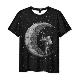 Мужская футболка 3D с принтом Лунный шахтер в Петрозаводске, 100% полиэфир | прямой крой, круглый вырез горловины, длина до линии бедер | astronaut | cosmonaut | cosmos | galaxy | moon | planet | space | star | universe | астронавт | вселенная | галактика | звезды | космонавт | космос | луна | планета | шахтер