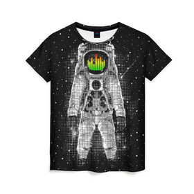 Женская футболка 3D с принтом Музыкальный космонавт в Петрозаводске, 100% полиэфир ( синтетическое хлопкоподобное полотно) | прямой крой, круглый вырез горловины, длина до линии бедер | astronaut | cosmonaut | dj | eqializer | galaxy | moon | music | planet | space | star | universe | астронавт | вселенная | галактика | диджей | космонавт | космос | музыка | эквалайзер