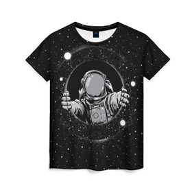 Женская футболка 3D с принтом Черная дыра в Петрозаводске, 100% полиэфир ( синтетическое хлопкоподобное полотно) | прямой крой, круглый вырез горловины, длина до линии бедер | astronaut | cosmonaut | cosmos | galaxy | meteor | moon | planet | space | star | universe | астронавт | бесконечность | вселенная | галактика | космонавт | космос | черная дыра