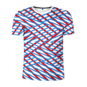 Мужская футболка 3D спортивная с принтом Blue&Red в Петрозаводске, 100% полиэстер с улучшенными характеристиками | приталенный силуэт, круглая горловина, широкие плечи, сужается к линии бедра | 