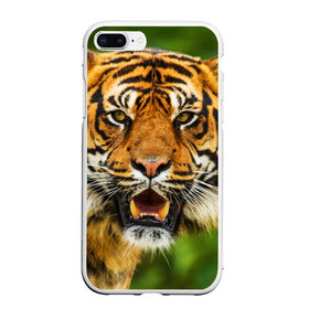 Чехол для iPhone 7Plus/8 Plus матовый с принтом Тигр в Петрозаводске, Силикон | Область печати: задняя сторона чехла, без боковых панелей | дикая кошка | животное | клыки | лев | тигр. tiger | хищник