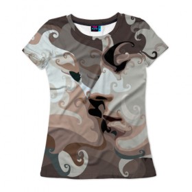 Женская футболка 3D с принтом Поп-арт, поцелуй в Петрозаводске, 100% полиэфир ( синтетическое хлопкоподобное полотно) | прямой крой, круглый вырез горловины, длина до линии бедер | kiss | love | поцелуй | узоры