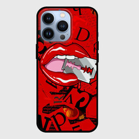 Чехол для iPhone 13 Pro с принтом Поп арт, опасная бритва в Петрозаводске,  |  | blade | blood | dangerous | drop | letters | lips | pop   art | razor | бритва | буквы | губы | капля | кровь | лезвие | опасная | поп арт
