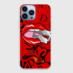 Чехол для iPhone 13 Pro Max с принтом Поп арт, опасная бритва в Петрозаводске,  |  | blade | blood | dangerous | drop | letters | lips | pop   art | razor | бритва | буквы | губы | капля | кровь | лезвие | опасная | поп арт