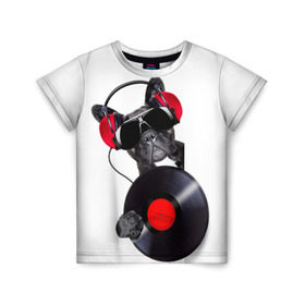 Детская футболка 3D с принтом DJ бульдог в Петрозаводске, 100% гипоаллергенный полиэфир | прямой крой, круглый вырез горловины, длина до линии бедер, чуть спущенное плечо, ткань немного тянется | бульдог | винил | диджей | музыка | наушники | очки | пёс | пластинка | собака | юмор