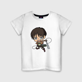 Детская футболка хлопок с принтом Эрен Йегер в Петрозаводске, 100% хлопок | круглый вырез горловины, полуприлегающий силуэт, длина до линии бедер | атака титанов | эрен йегер