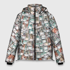 Мужская зимняя куртка 3D с принтом Российские деньги в Петрозаводске, верх — 100% полиэстер; подкладка — 100% полиэстер; утеплитель — 100% полиэстер | длина ниже бедра, свободный силуэт Оверсайз. Есть воротник-стойка, отстегивающийся капюшон и ветрозащитная планка. 

Боковые карманы с листочкой на кнопках и внутренний карман на молнии. | Тематика изображения на принте: бабки | бабло | банк | банкнота | богатство | бумажный | купюры | куча | рубль