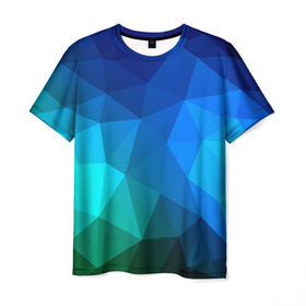 Мужская футболка 3D с принтом Fight Polygon в Петрозаводске, 100% полиэфир | прямой крой, круглый вырез горловины, длина до линии бедер | зеленый | полигон | синий | треугольники