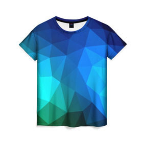 Женская футболка 3D с принтом Fight Polygon в Петрозаводске, 100% полиэфир ( синтетическое хлопкоподобное полотно) | прямой крой, круглый вырез горловины, длина до линии бедер | зеленый | полигон | синий | треугольники