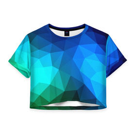 Женская футболка 3D укороченная с принтом Fight Polygon в Петрозаводске, 100% полиэстер | круглая горловина, длина футболки до линии талии, рукава с отворотами | зеленый | полигон | синий | треугольники