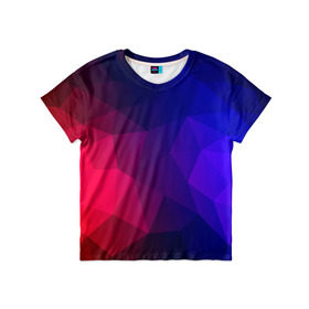 Детская футболка 3D с принтом Red&Blue в Петрозаводске, 100% гипоаллергенный полиэфир | прямой крой, круглый вырез горловины, длина до линии бедер, чуть спущенное плечо, ткань немного тянется | Тематика изображения на принте: красный | полигон | треугольники | яркий