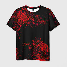 Мужская футболка 3D с принтом Капли красок в Петрозаводске, 100% полиэфир | прямой крой, круглый вырез горловины, длина до линии бедер | Тематика изображения на принте: брызки | красный | черный