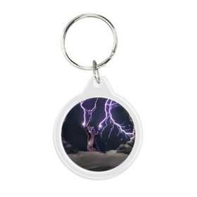 Брелок круглый с принтом Грозовой кошак в Петрозаводске, пластик и полированная сталь | круглая форма, металлическое крепление в виде кольца | lightning cat