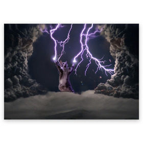 Поздравительная открытка с принтом Грозовой кошак в Петрозаводске, 100% бумага | плотность бумаги 280 г/м2, матовая, на обратной стороне линовка и место для марки
 | Тематика изображения на принте: lightning cat
